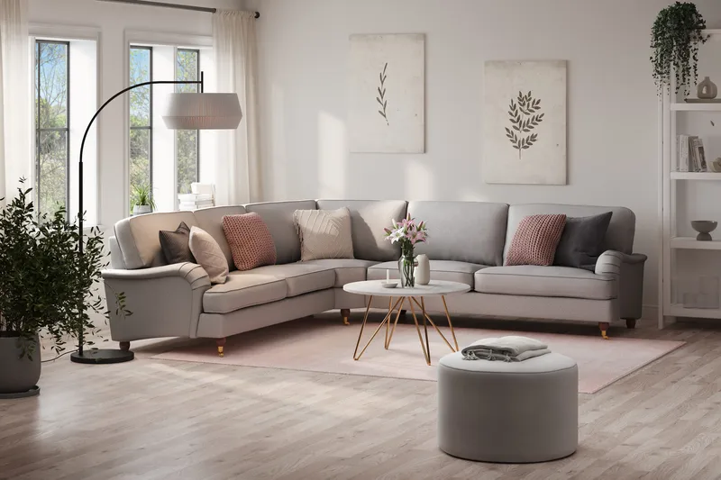 Howard Lyx 6-sits Högervänd L-formad Hörnsoffa i Tyg - Ljusgrå - Möbler - Soffa - Howardsoffa