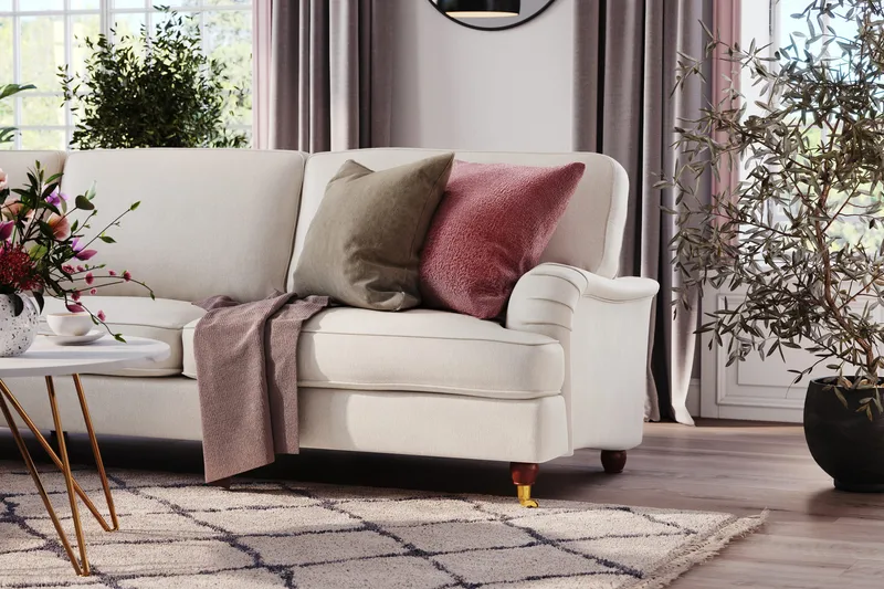 Howard Lyx 6-sits Vänstervänd L-formad Hörnsoffa i Sammet - Krämvit - Möbler - Soffa - Howardsoffa