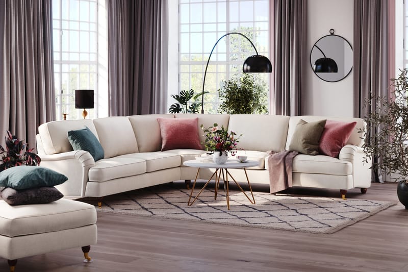 Howard Lyx 6-sits Vänstervänd L-formad Hörnsoffa i Sammet - Krämvit - Möbler - Soffa - Howardsoffa