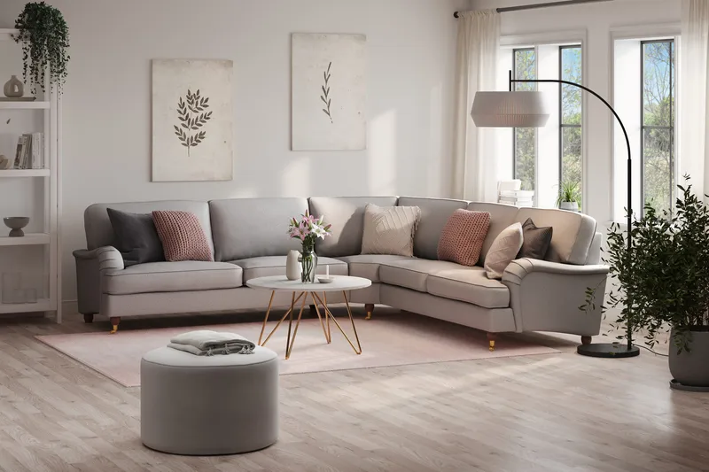 Howard Lyx 6-sits Vänstervänd L-formad Hörnsoffa i Tyg - Ljusgrå - Möbler - Soffa - Howardsoffa