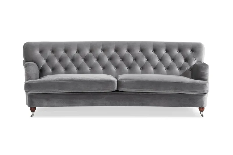 Howard Riviera 3-sits Svängd Sammetssoffa, Ljusgrå