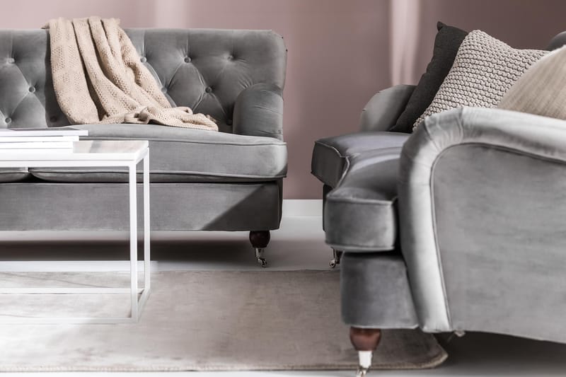 Howard Riviera 3-sits Svängd Sammetssoffa - Ljusgrå - Möbler - Soffa - Howardsoffa