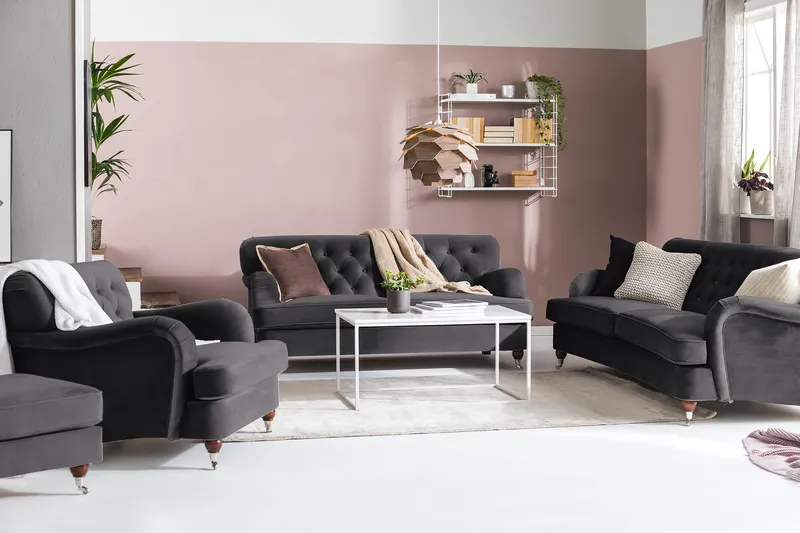 Howard Riviera 3-sits Svängd Sammetssoffa - Mörkgrå - Möbler - Soffa - Howardsoffa