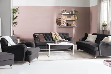 Howard Riviera 3-sits Svängd Sammetssoffa - Mörkgrå - Möbler - Soffa - Howardsoffa