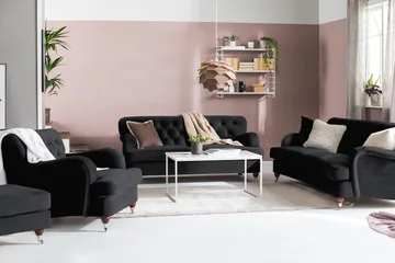 Howard Riviera 3-sits Svängd Sammetssoffa - Svart - Möbler - Soffa - Howardsoffa