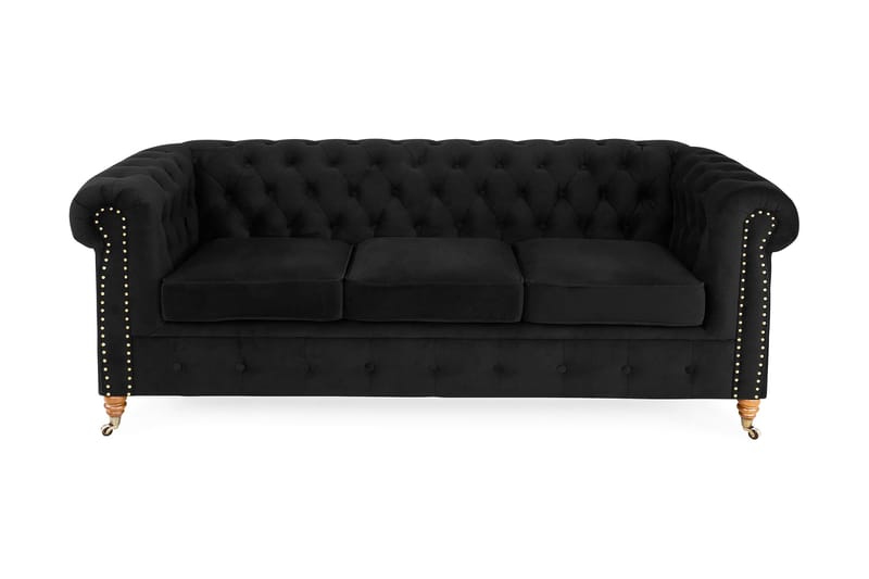 Sammetssoffa Chester Deluxe 3-sits - Svart - 3 sits soffa - Sammetssoffa - Howardsoffa - Chesterfield soffa