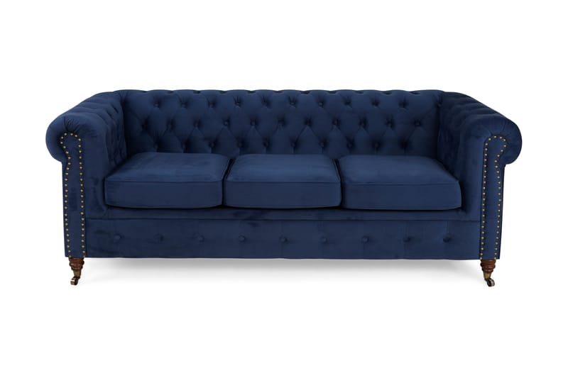 Sammetssoffa Chester Deluxe 3-sits - Petrolblå - 3 sits soffa - Sammetssoffa - Howardsoffa - Chesterfield soffa