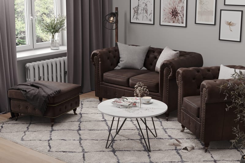 Soffa Chester Deluxe 2-sits - Mörkbrun - Skinnsoffa - Chesterfield soffa - 2 sits soffa - Howardsoffa