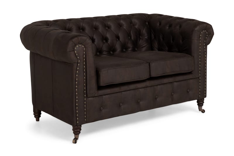 Soffa Chester Deluxe 2-sits - Mörkbrun - Skinnsoffa - Chesterfield soffa - 2 sits soffa - Howardsoffa