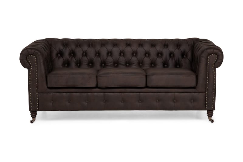 Soffa Chester Deluxe 3-sits - Mörkbrun - Skinnsoffa - Chesterfield soffa - 3 sits soffa - Howardsoffa