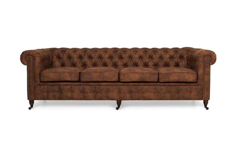 Soffa Chester Deluxe 4-sits - Cognac - Skinnsoffa - 4 sits soffa - Chesterfield soffa - Howardsoffa