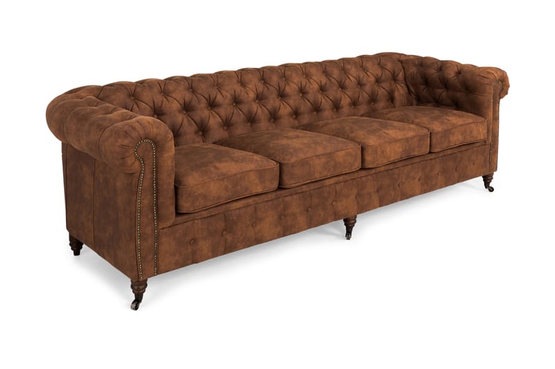 Soffa Chester Deluxe 4-sits - Cognac - Skinnsoffa - 4 sits soffa - Chesterfield soffa - Howardsoffa