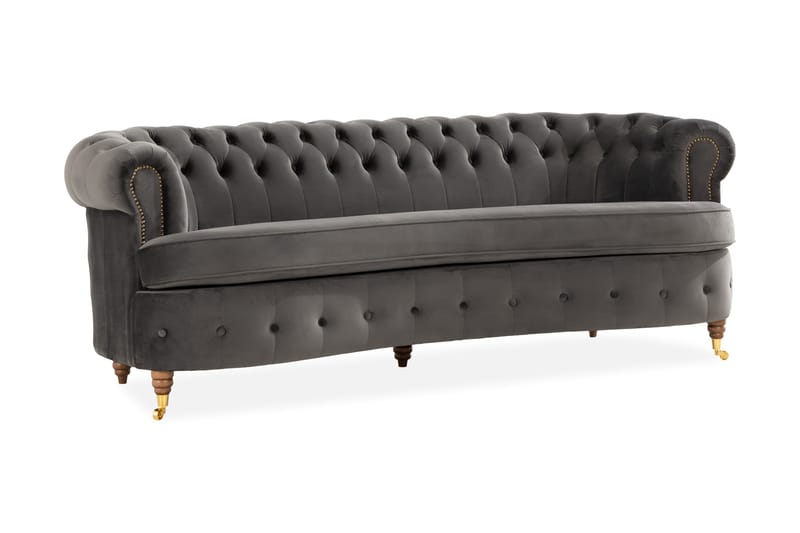 Soffa Chester Deluxe Svängd - Grå - Chesterfield soffa - 3 sits soffa - Howardsoffa