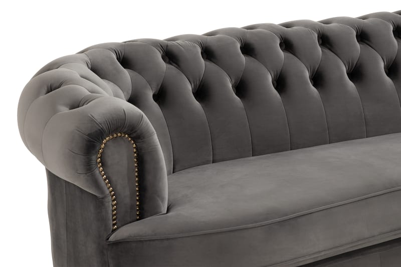 Soffa Chester Deluxe Svängd - Grå - Chesterfield soffa - 3 sits soffa - Howardsoffa