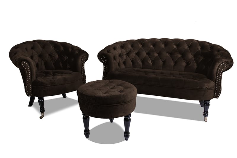 Soffa Chester Ludovic 2-sits - Brun - Sammetssoffa - 2 sits soffa - Howardsoffa - Chesterfield soffa