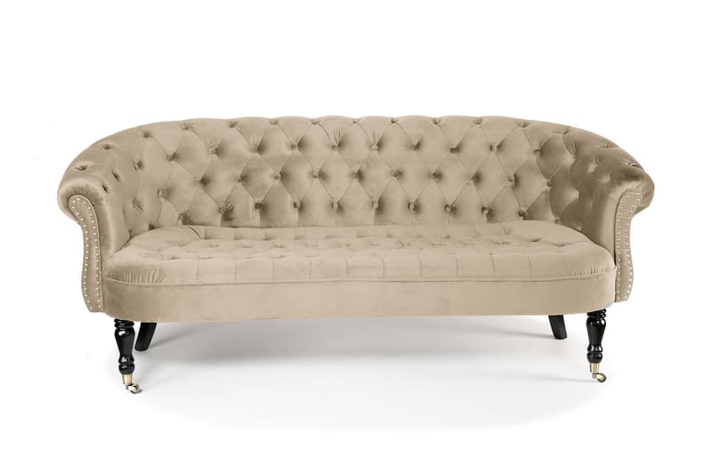 Soffa Chester Ludovic 3-sits - Beige - Sammetssoffa - 3 sits soffa - Howardsoffa - Chesterfield soffa