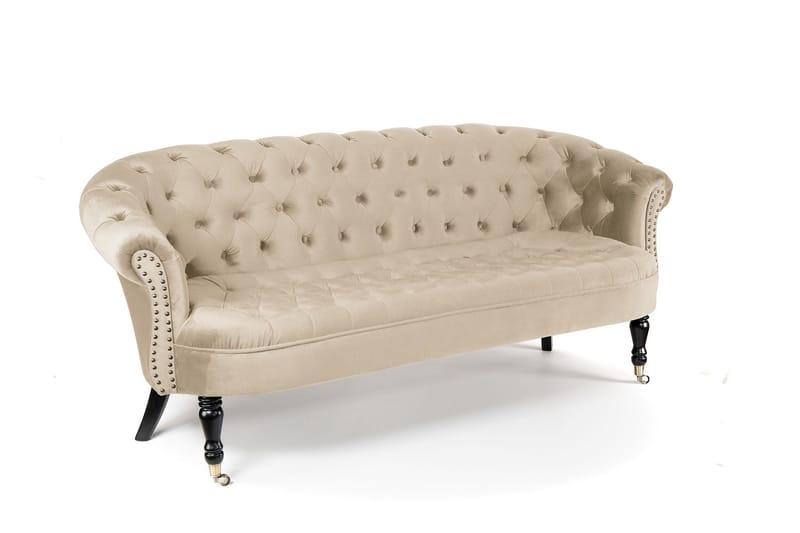 Soffa Chester Ludovic 3-sits - Beige - Sammetssoffa - 3 sits soffa - Howardsoffa - Chesterfield soffa