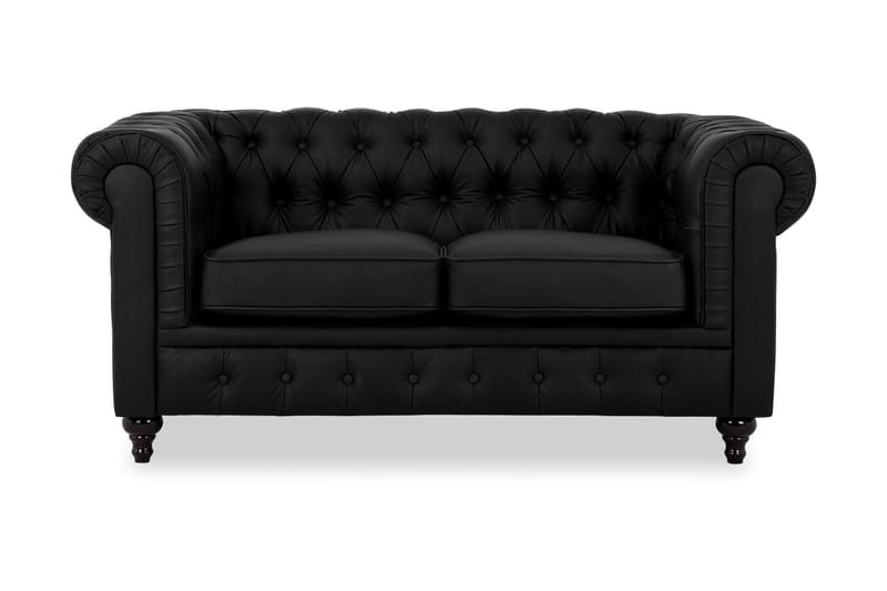 Soffa Walton Lyx 2-sits Konstläder - Svart - Skinnsoffa - Chesterfield soffa - 2 sits soffa - Howardsoffa