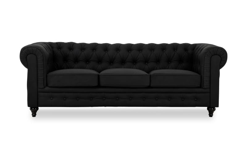 Soffa Walton Lyx 3-sits Konstläder - Svart - Skinnsoffa - Chesterfield soffa - 3 sits soffa - Howardsoffa