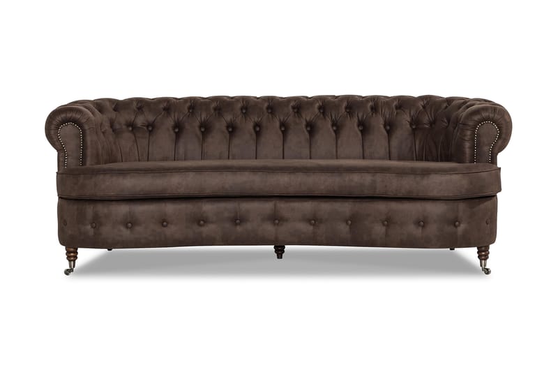 Soffa Walton Lyx 3-sits Svängd - Mörkbrun - Chesterfield soffa - 3 sits soffa - Howardsoffa