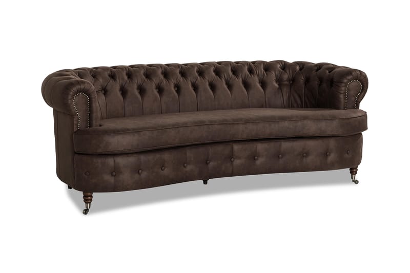 Soffa Walton Lyx 3-sits Svängd - Mörkbrun - Chesterfield soffa - 3 sits soffa - Howardsoffa