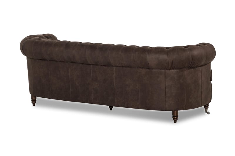 Soffa Walton Lyx 3-sits Svängd - Mörkbrun - Chesterfield soffa - 3 sits soffa - Howardsoffa