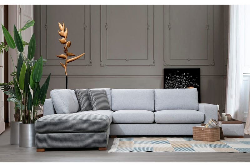 Huelva 5-sits Vänstervänd L-formad Divansoffa 308 cm med Schäslong i Tyg - Grå - Möbler - Soffa - Divansoffa & schäslongsoffa