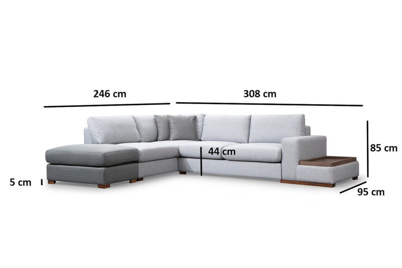 Huelva 5-sits Vänstervänd L-formad Divansoffa 308 cm med Schäslong i Tyg - Grå - Möbler - Soffa - Divansoffa & schäslongsoffa