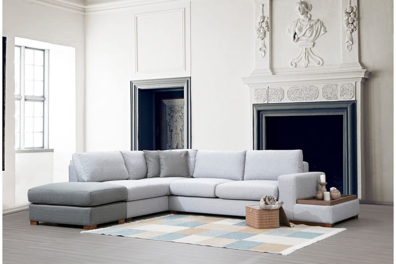 Huelva 5-sits Vänstervänd L-formad Divansoffa 308 cm med Schäslong i Tyg - Grå - Möbler - Soffa - Divansoffa & schäslongsoffa