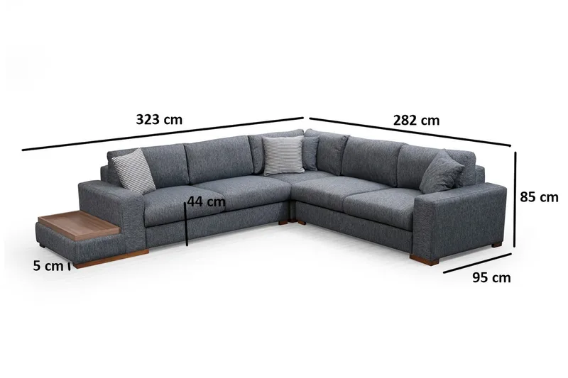 Huelva 5-sits Vänstervänd L-formad Hörnsoffa 323 cm med Sidobord i Tyg - Grå - Möbler - Soffa - Hörnsoffa