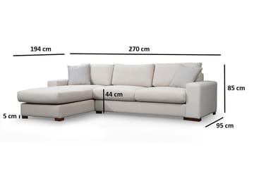 Huelva Högervänd L-formad Divansoffa med Schäslong 270 cm i Tyg - Benvit - Möbler - Soffa - Divansoffa & schäslongsoffa