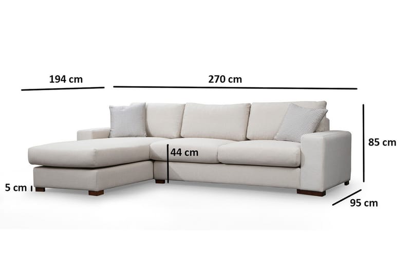 Huelva Högervänd L-formad Divansoffa med Schäslong 270 cm i Tyg - Benvit - Möbler - Soffa - Divansoffa & schäslongsoffa