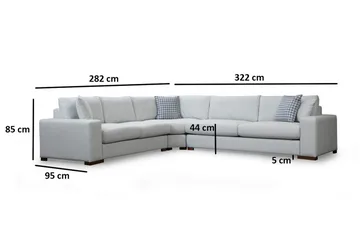 Huelva Vänstervänd L-formad Hörnsoffa 322 cm i Tyg med Breda Armstöd - Isblå - Möbler - Soffa - Hörnsoffa