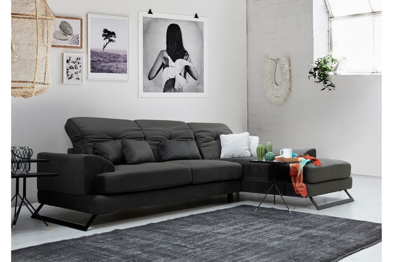 Jaraad Hörnsoffa med Divan Höger - Svart - Möbler - Soffa - Divansoffa & schäslongsoffa