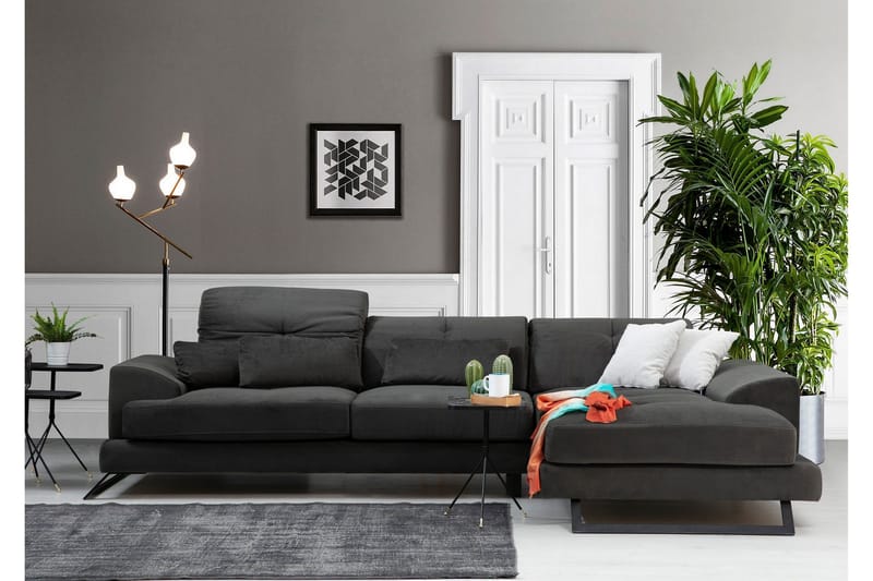 Jaraad Hörnsoffa med Divan Höger - Svart - Möbler - Soffa - Divansoffa & schäslongsoffa