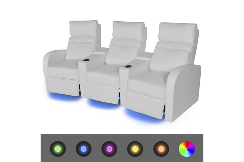 Liggfåtölj med LED 3-sits konstläder vit - Vit - Skinnsoffa - 3 sits biosoffa & reclinersoffa - Biosoffa & reclinersoffa