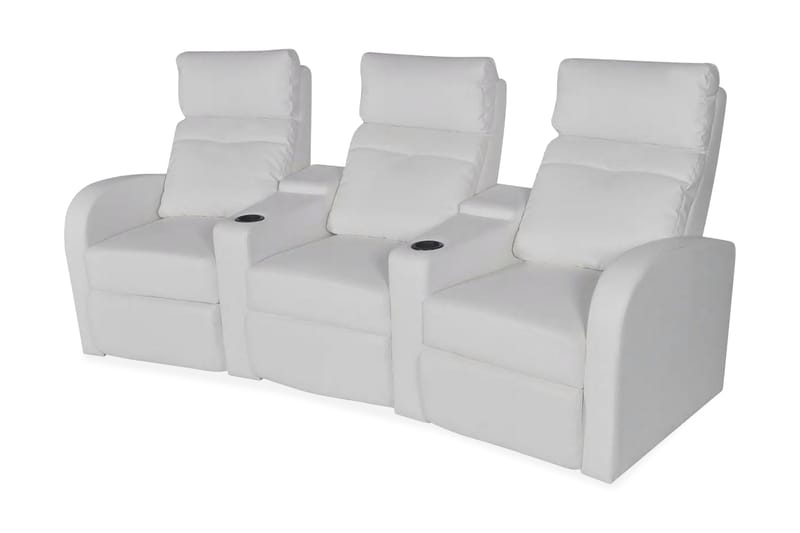 Liggfåtölj med LED 3-sits konstläder vit - Skinnsoffa - 3 sits biosoffa & reclinersoffa - Biosoffa & reclinersoffa