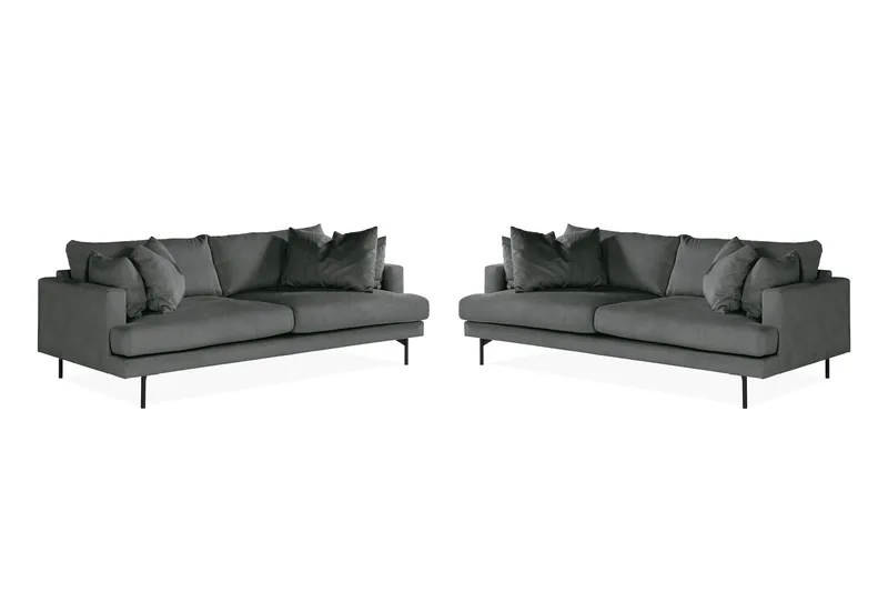 Menard Soffgrupp 4-sits + 4-sits Manchestersoffa, Grå