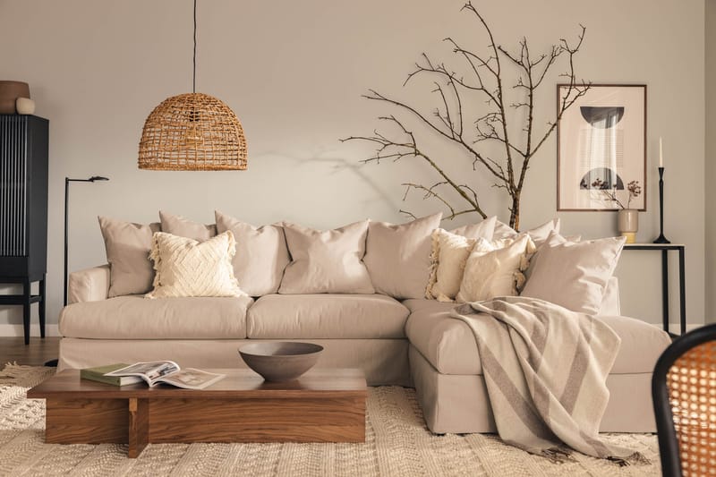 Menard Soffgrupp 4-sits Högervänd L-formad Schäslongsoffa + Fåtölj i Tyg - Beige - Möbler - Soffa - Soffgrupp