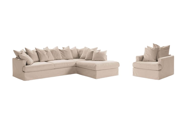 Menard Soffgrupp 4-sits Högervänd L-formad Schäslongsoffa + Fåtölj i Tyg - Beige - Möbler - Soffa - Divansoffa & schäslongsoffa