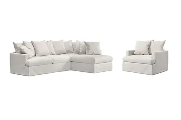 Menard Soffgrupp 4-sits Högervänd L-formad Schäslongsoffa + Fåtölj i Bouclé - Vit - Möbler - Soffa - Soffgrupp