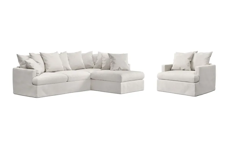 Menard Soffgrupp 4-sits Högervänd L-formad Schäslongsoffa + Fåtölj i Bouclé - Vit - Möbler - Soffa - Soffgrupp