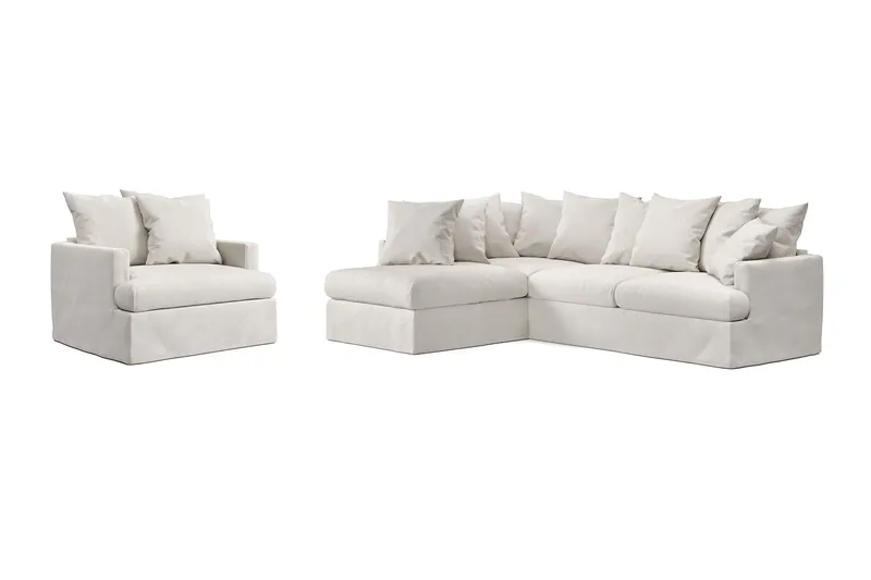 Menard Soffgrupp 4-sits Vänstervänd L-formad Schäslongsoffa + Fåtölj i Tyg, Beige