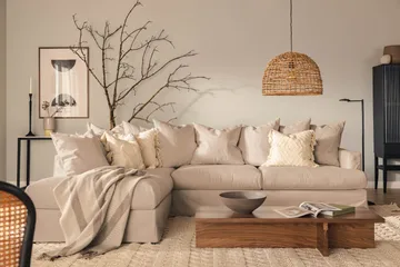 Menard Soffgrupp 4-sits Vänstervänd L-formad Schäslongsoffa + Fåtölj i Tyg - Beige - Möbler - Soffa - Soffgrupp