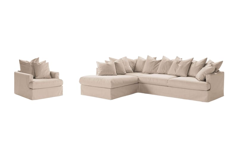 Menard Soffgrupp 4-sits Vänstervänd L-formad Schäslongsoffa + Fåtölj i Tyg - Beige - Möbler - Soffa - Divansoffa & schäslongsoffa