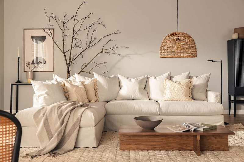 Menard Soffgrupp 4-sits Vänstervänd L-formad Schäslongsoffa + Fåtölj i Tyg - Ljusgrå - Möbler - Soffa - Divansoffa & schäslongsoffa