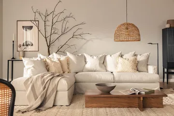 Menard Soffgrupp 4-sits Vänstervänd L-formad Schäslongsoffa + Fåtölj i Tyg - Ljusgrå - Möbler - Soffa - Soffgrupp