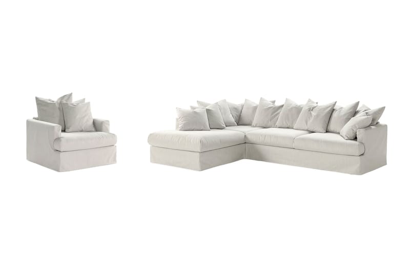 Menard Soffgrupp 4-sits Vänstervänd L-formad Schäslongsoffa + Fåtölj i Tyg - Ljusgrå - Möbler - Soffa - Divansoffa & schäslongsoffa