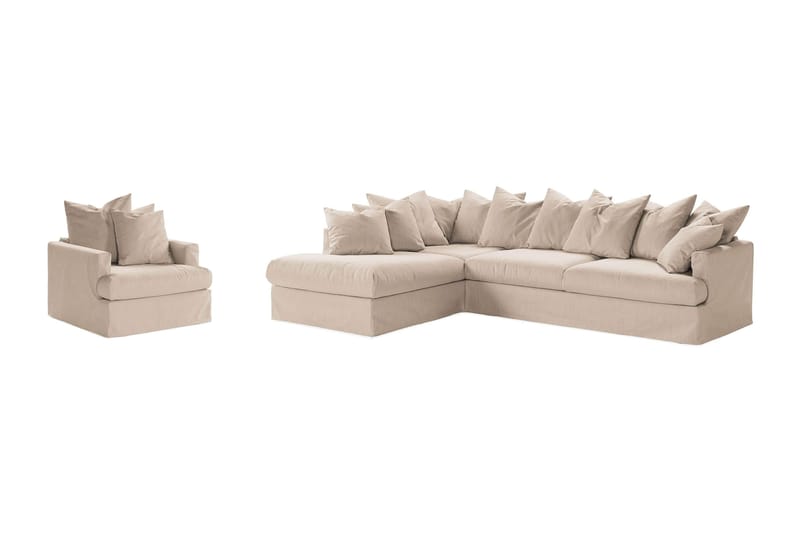 Menard Soffgrupp 4-sits Vänstervänd L-formad Schäslongsoffa + Fåtölj i Tyg, Beige