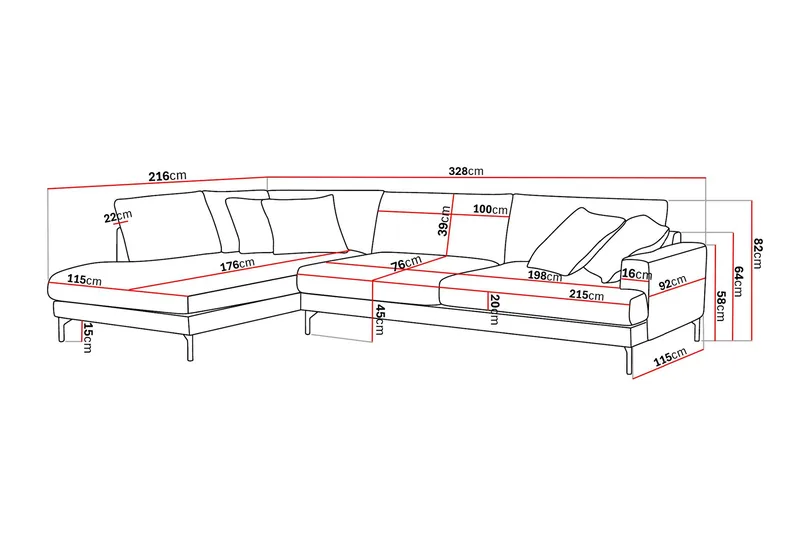 Menard Premium 5-sits Vänstervänd L-formad Djup Schäslongsoffa i Chenille - Grön - Möbler - Soffa - Divansoffa & schäslongsoffa